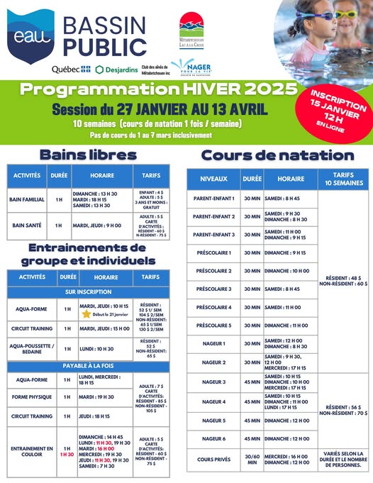 piscine programmation hiver 2025